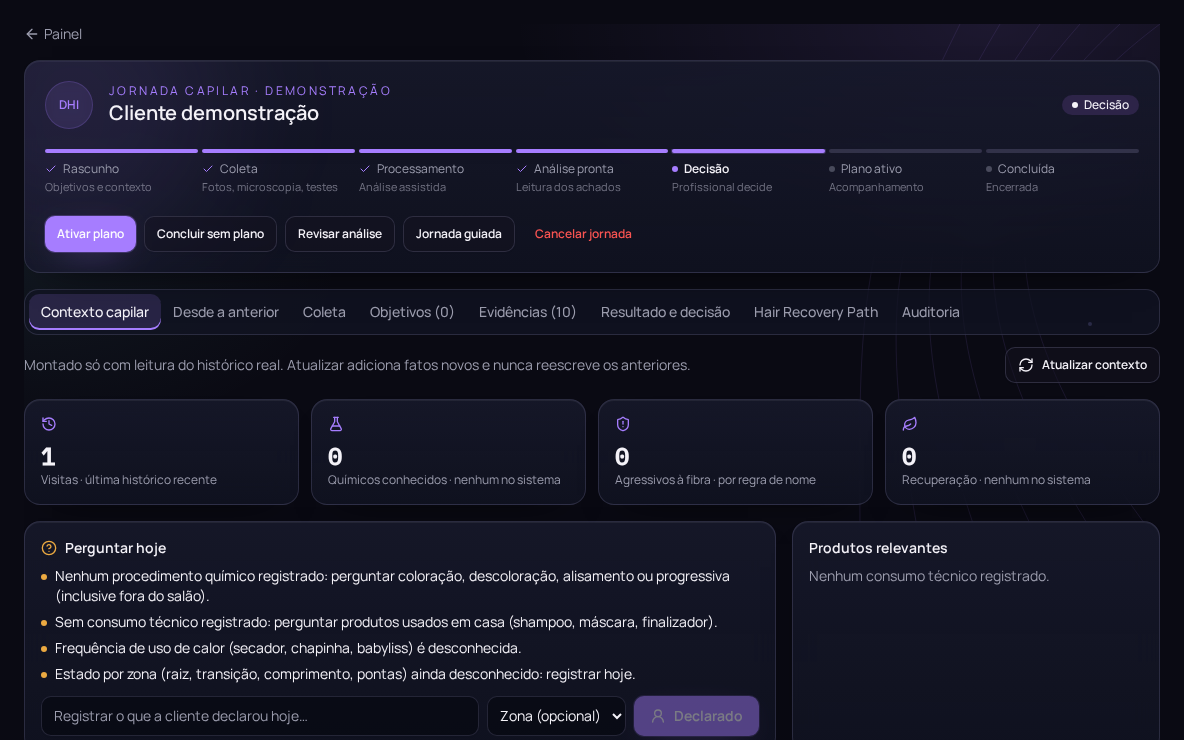 Tela demonstrativa do contexto capilar no DUE Hair Intelligence